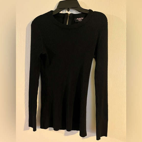 Hooked Up by IOT Sweaters - Young womens, large, fitted, black, back quarter zip sweater